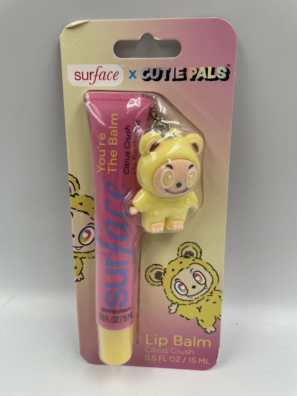 Surface x Cutie Pals Lip Balm 0.5 fl oz Citrus Crush & Keychain NIP